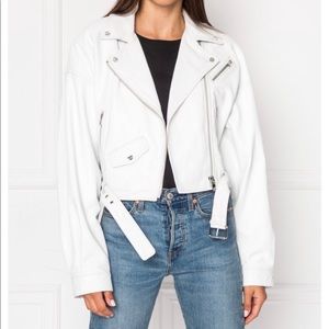 LAMARQUE White Crop Leather Biker Jacket